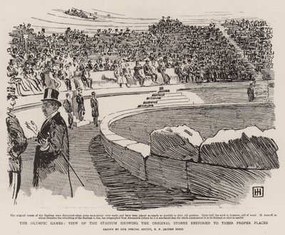 Az olimpiai játékok, a stadion látképe a helyükre visszaállított eredeti kövekkel alkotó: George Percy Jacomb-Hood